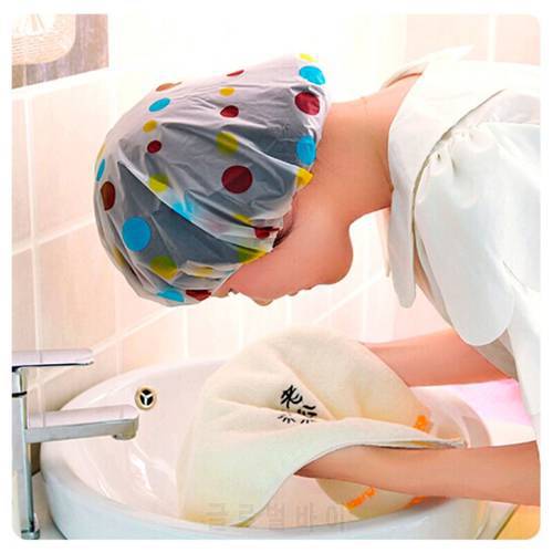 EVA Waterproof Shower Cap Bath Plastic Hat Elastic Bathing Hair Headwear Lady Salon Bathroom Products
