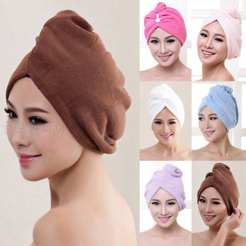 Solid Color Home Bathroom Super Absorbent Hair Drying Towel Turban Bathing Cap Bathrobe Hat Head Wrap