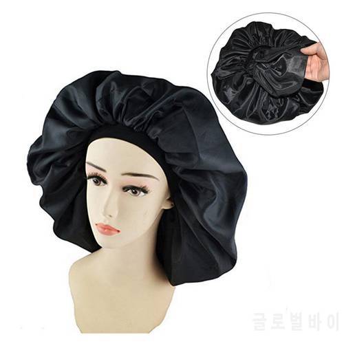 Black Large Double Layer Rubber Band Nightcap Sleep Cap Waterproof Shower Cap Women Hair Protect Hair From Frizzing