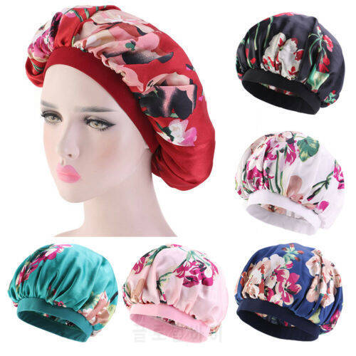 Women Long Hair Care Satin Bonnet Cap Night Sleep Hat Silk Cap Head Wrap Elastic Soft Silk Hair Bonnet Headwrap