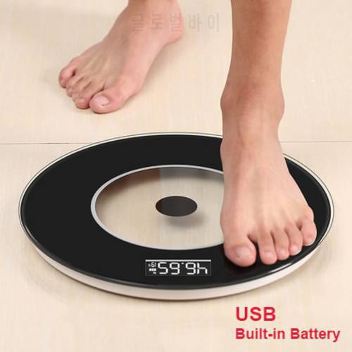 Hot Sale USB Bathroom Weight Scale Floor Body Weighing Human Scale Built-in battery Round Night Vision Temperature Black Pink