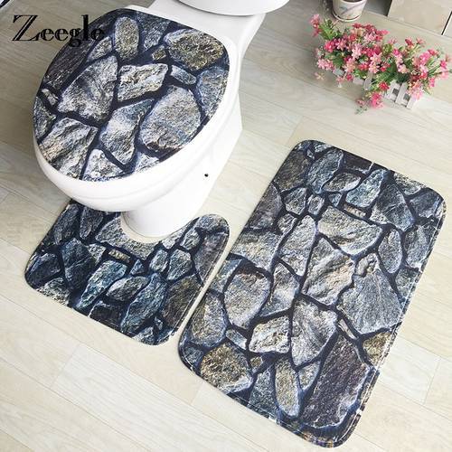 Zeegle Bathroom Mat Set Memory Foam Kitchen Toilet Rug Non Slip Geometry Printed Floor Mat Carpet