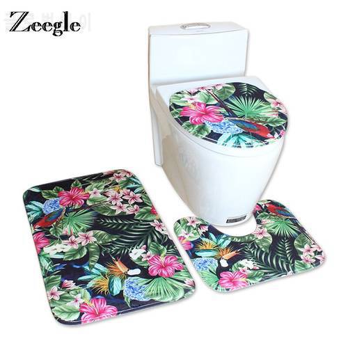Zeegle Mats Bathroom Plant Pattern Bathroom Carpet Foot Mat Absorbent Bathroom Floor Mats Bath Rugs Non-slip Mat For Toilet
