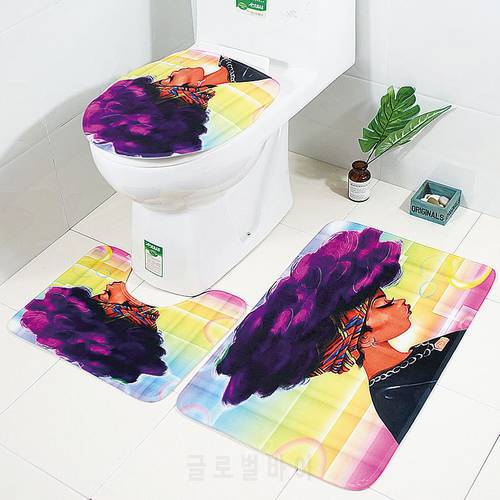 African Woman Printed 3Pcs Microfiber Bath Mat Set Non-slip Toilet Floor Mats Pedestal Rugs Absorbent Bathroom Carpet Toilet Rug
