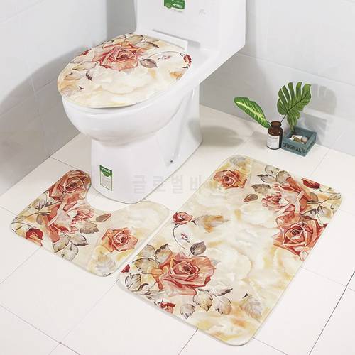 Zeegle Floral Printed Bath Mat Set Anti-slip Bathroom Floor Rugs Washable Bathroom Carpets Set Toilet Rug Shower Room Bath Rug