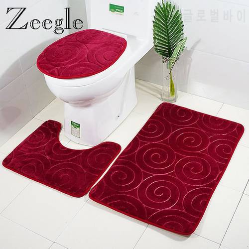 Zeegle Bathroom Bath Mat Set Show Room Floor Mat Toilet Area Rugs Anti Slip 3D Embossed Bath Rugs Flannel Bathroom Carpet Mat