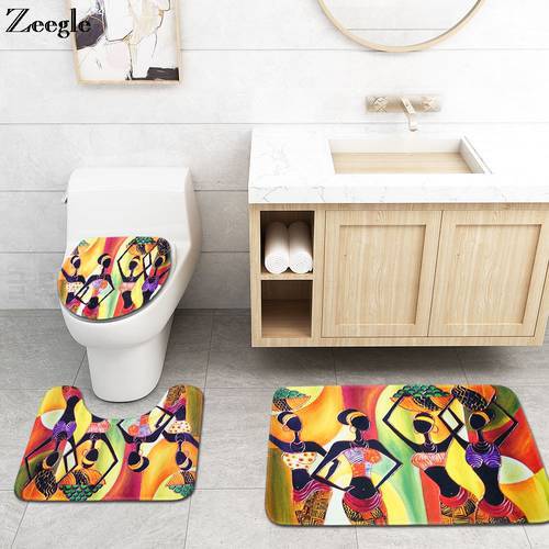 Zeegle 3PCS Bathroom Mats Toilet Rugs Set Absorbent Floor Mats Doormat Non-Slip Bathroom Rug Bath Mat Flannel Bathroom Carpet