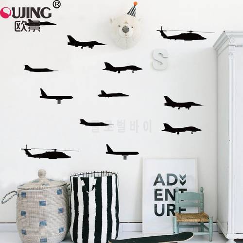 13pcs/set Mixed Size Airplane Shape Wall Stickers For Kids Rooms Home Decor Aircraft Wall Decals Boys Gifts Removable Art Mural