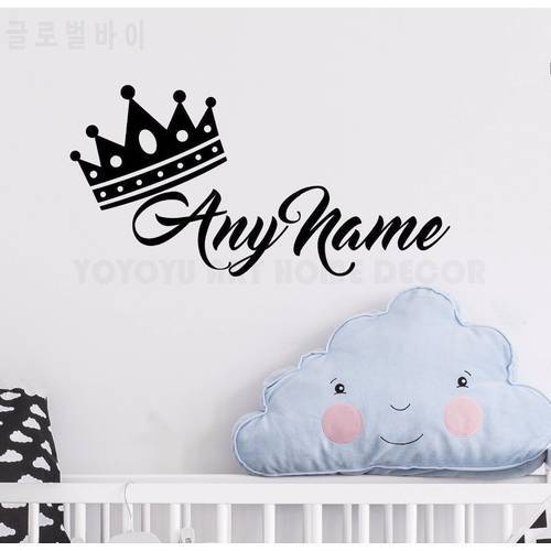 Personalized Name Princess Crown Wall Sticker Customade Prince Name Bedroom Wall Decal Art Kids Room Wall Decor Mural AY1169