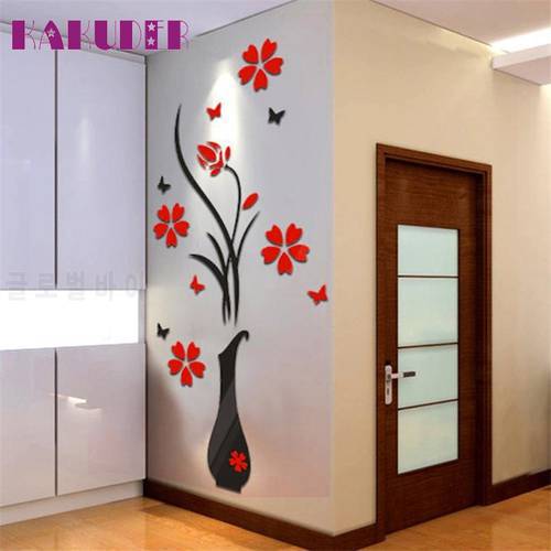 Kakuder DIY Vase Flower Tree Crystal Arcylic 3D Wall Stickers Decal Home Decor 80*40cm 10 2016 Gift shipping