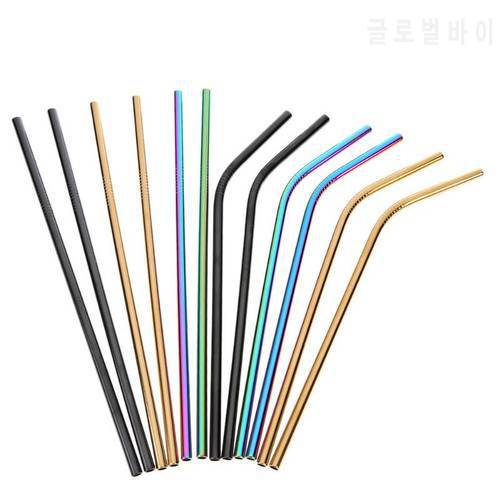 2pcs Reusable Stainless Steel Straw + 1Pc Cleaner Brush Gold Plating Metal Drinking Straws Barware Wedding Party Drinking Straw