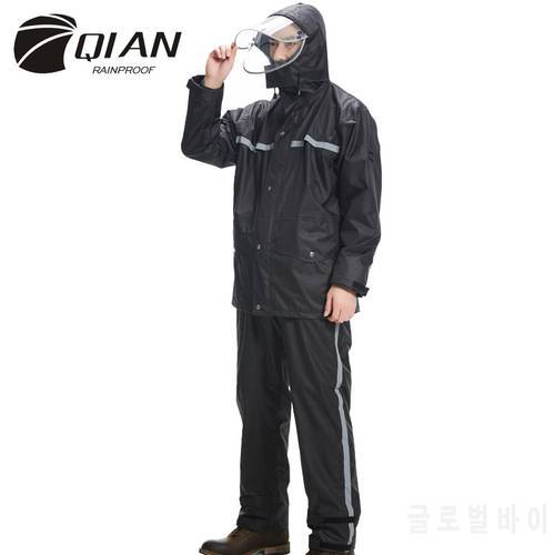 QIAN RAINPROOF New Impermeable Raincoat Adult Jacket Pants Set Unisex Rain Poncho Thicker Police Rain Gear Motorcycle Rainsuit
