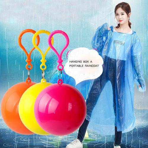 Convenient Portable Rain Ponchos Ball for Adults Disposable Extra Thick Emergency Waterproof Raincoat Colorful Poncho with Hook