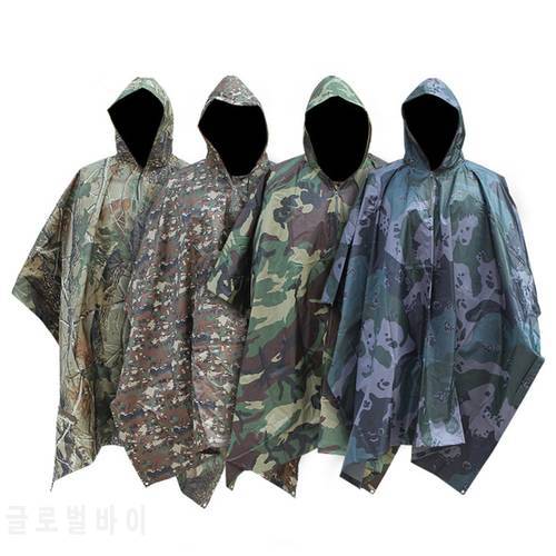 Outdoor camping jungle Hunting Long Raincoat 3 in 1 Tactics Camouflage Raincoat Men Poncho Backpack Rain Cover Tent Mat Awning