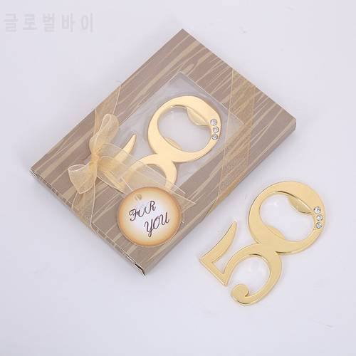 50PCS/LOT Golden Wedding Party Giveaway Gold 50 Bottle Opener 50th Anniversary Birthday Souvenir For Guest