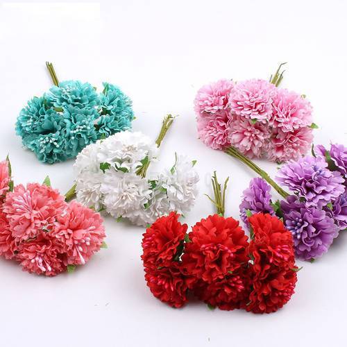 6pcs/lot 4cm artificial flowers Silk Gradient stamen for Garden wedding corsage car home decoration bride flower bouquet