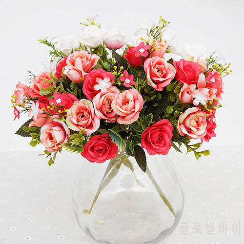 13heads silk roses Bride bouquet Wedding christmas decoration for home vase ornamental flowerpot artificial flowers scrapbooking