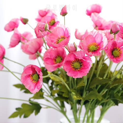4 Heads/branch Poppy flowers with leaves Artificial flower fleurs artificielles for Home party Decoration flores Poppies