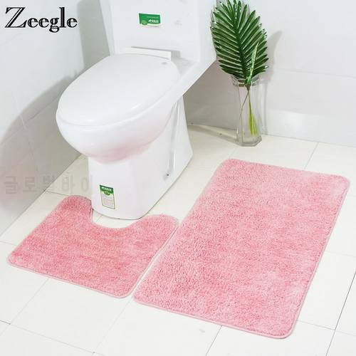 Zeegle 2pcs Bathroom Mats Set Shaggy Carpets For Bathroom Toilet Mats Anti-slip Bathroom Rug Foot Mats Absorbent Bath Mat