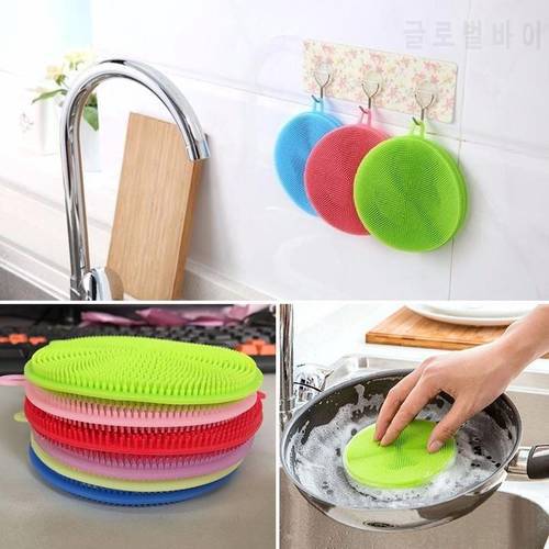 Dish Washing Scrubber Silicone Bowl Cleaning Brush Cloth Scouring Pad Pot Pan Wash Kitchen Cleaner Dishwashing Sponge
