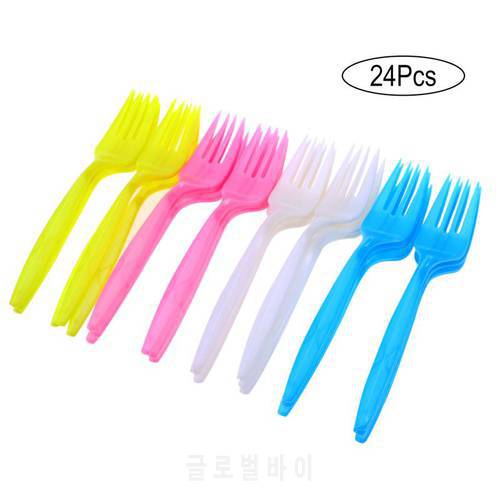 24pcs Disposable Plastic Fork Party Cutlery Fork Birthday Party Tableware for Cake Dessert (Mixed Color)