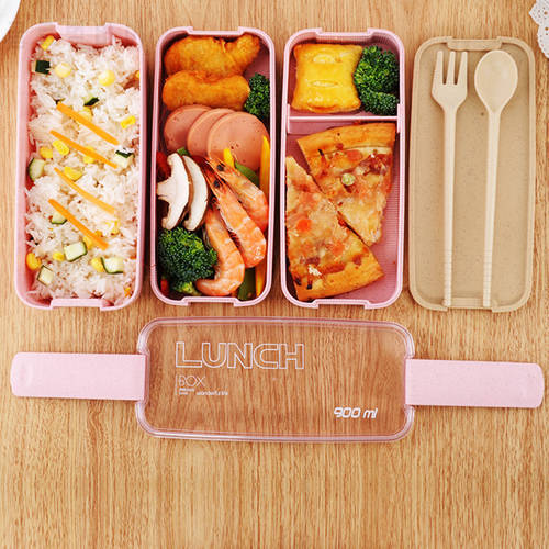 Microwave 3 Colors 900ml Portable Healthy Material Lunch Box Dinnerware 3 Layer Wheat Straw Bento Boxes Food Storage Container