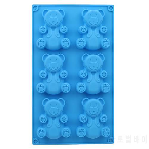 6/4 Holes 3D Lovely Bear Form Cake Mold Silicone Mold Baking Tools Kitchen Fondant Cake Mold Blue Color Baking Supplies