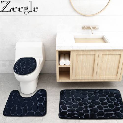 Thicken Flannel Bathroom Carpet Toilet Rugs 3D Cobble Embossing Bath Mats Bathroom Non-slip Carpet Mats Toilet Floor Mats