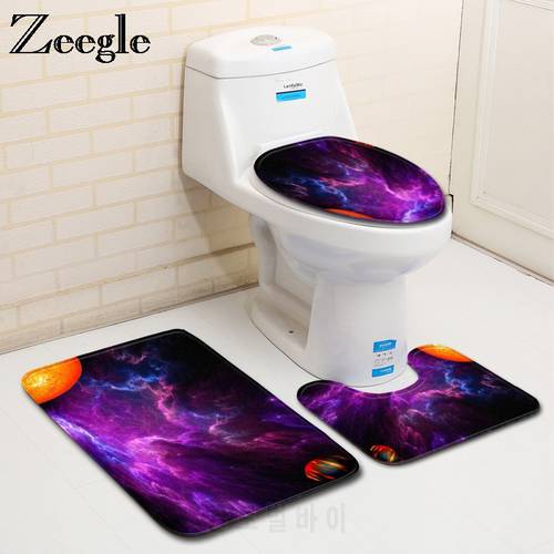 Zeegle Planet Pattern Bath Mat 3Pcs Bathroom Carpet Toilet Rug Non-slip Bathroom Floor Mats Absorbent Bathroom Rug Set