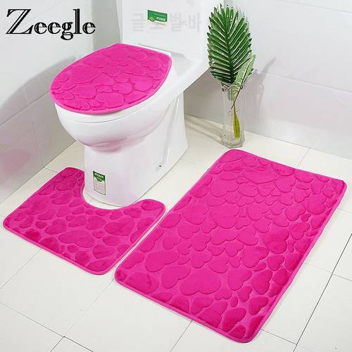 Zeegle 3Pcs/set Carpet For Bathroom Solid Embossed Bathroom Mat Anti-slip Mat For Toilet Bath Rugs Absorbent Bath Mat Set