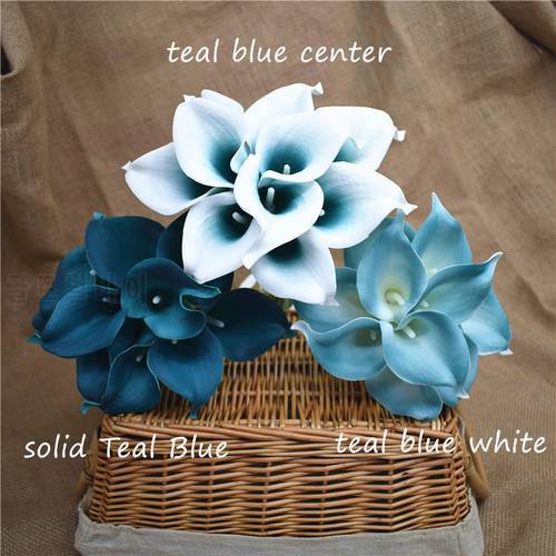 Oasis Teal Wedding Flowers Teal Green Calla Lilies 10 stem Real Touch Calla Lily Bouquet Wedding Centerpieces artificial flowers