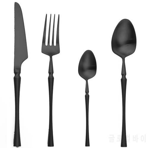 Black Dinnerware 18/10 Stainless Steel Cutlery Set Western Food Tableware Luxury Fork Teaspoon Knife Cutlery Set shipping