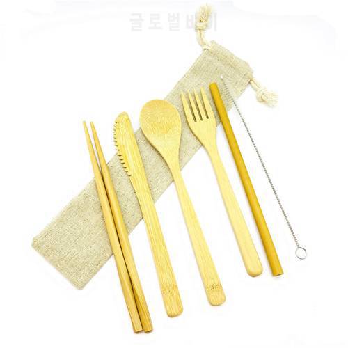 Organic Bamboo Utensils Set Premium Quality Reusable Bamboo Cutlery Set Biodegradable Straw Natural Spoon Fork Knife