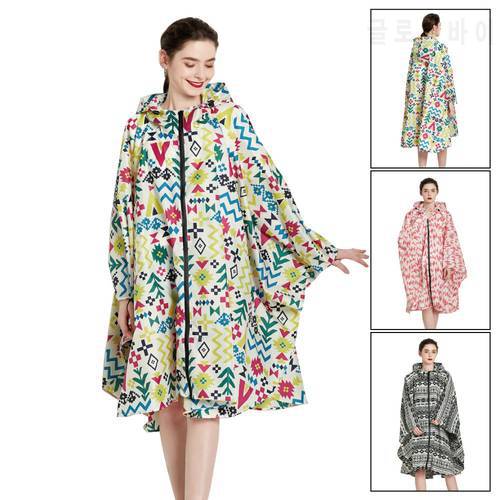 1PC fashion colorful print lightweight waterproof poncho women rain cape hooded outdoor rain coat for ladies with handbag