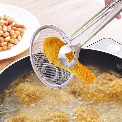 New Multi-functional Filter Spoon With Clip Food Kitchen Oil-Frying BBQ Filter Stainless Steel Clamp Strainer Kitchen Tools