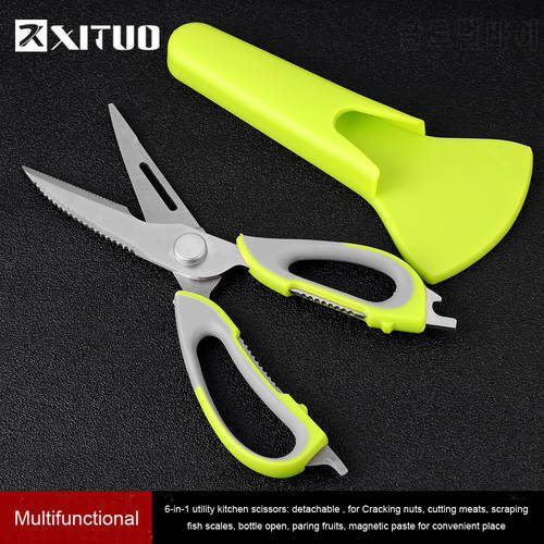 XITUO Multifunction Kitchen Scissors Magnetic Knife Seat Removable Stainless Steel Scissors For Fish Chicken Shears Cooking New
