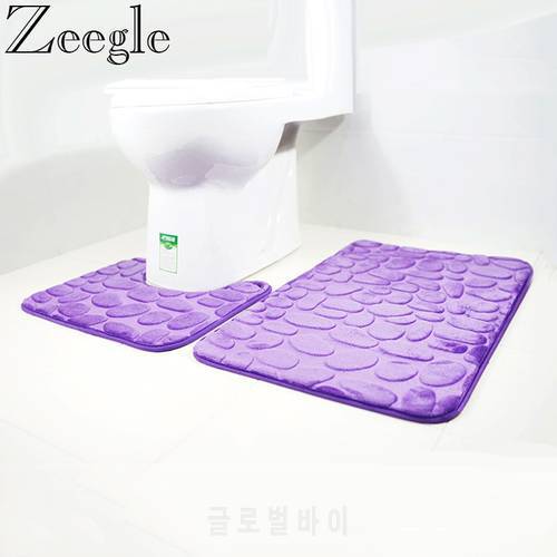 Zeegle 3D Stone Bathroom Mat Toilet Rugs Anti-Skip Carpet Floor Rugs For Toilet U-Shape of Water-absorbing Bath Mat