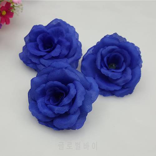 New 10pcs/lot 8cm Blue Artificial Silk Rose Head Flower for Wedding Christmas Party DIY Decoration Accessories 17 Colors can Mix