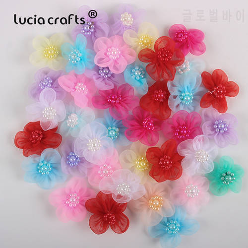 Lucia crafts 30mm Organza Bowknots Headwear Material Rosette DIY Hair-bow Garment Sewing Accessories 12pcs/24pcs B0901
