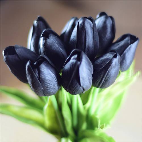 30pcs black Tulips Artificial Flowers Real touch PU artificiales para decora Bouquet home Wedding decoration faux flowers