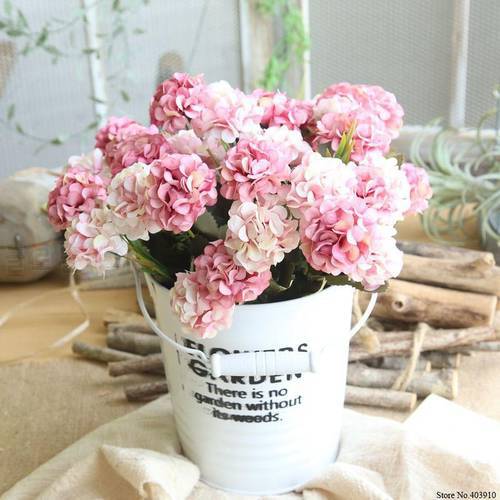 10 Heads Hydrangea Artificial Flowers Fake Flower Small Bouquet For Wedding Party Home New Year Decoration Silk Flowers