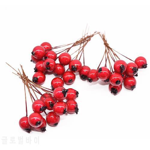 50pcs/lot Red/White Berry Artificial Flowers Fruit Stamen Artificial Berries Pearl Branches for Scrapbooking DIY Home Decoration
