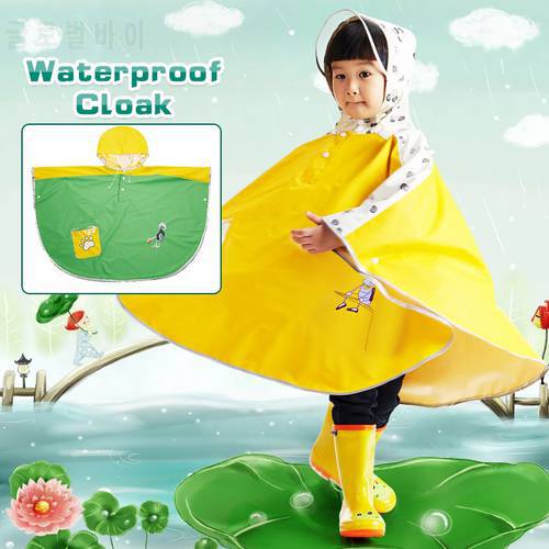 QIAN Impermeable Children Raincoats Eco-friendly Soft PU Cartoon Kids Waterproof Rain Cloak School Tour Hooded Rain Coat Poncho