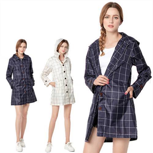 New Fashion Grids Women Raincoat Thin Poncho Ladies Waterproof Clock Rain Jacket Adults Windproof Rain Coat