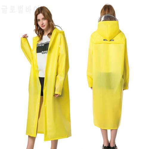 Multifunctional biodegradable waterproof packable transparent long thick plastic raincoat hooded reusable with reflective tape
