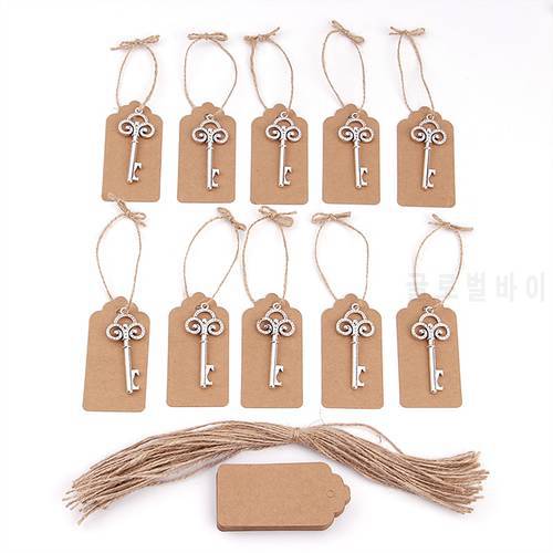 50pcs/lot Creative Portable Silver Key Shaped Beer Bottlee Opener with Personalized Name or Thank You Paper Tags Wedding Favors