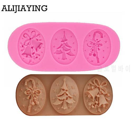 M0635 Christmas Tree Bell Crutches shape 3D fondant cake Cupcake soap clay Silicone Mold Xmas Theme gift decoration tools
