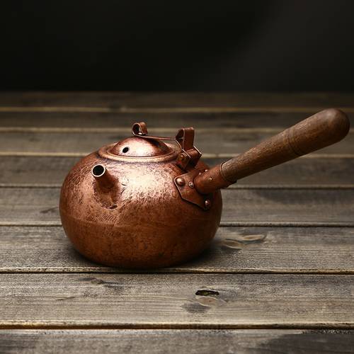 Japanese pure handmade thickened copper kettle boiling teapot side handle retro purple copper tea pot water kettle 450ml