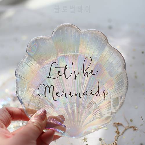 Mermaid Shell Glass Plate Dish Small Fancy Jewelry Storage Tray Ring Trinket Dish Wedding Decoration Gift for Girls