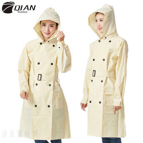 QIAN Impermeable Fashion Raincoat Women EVA Waterproof Trench Coat Long Windbreaker Detachable Hooded Reusable Poncho Rainwear